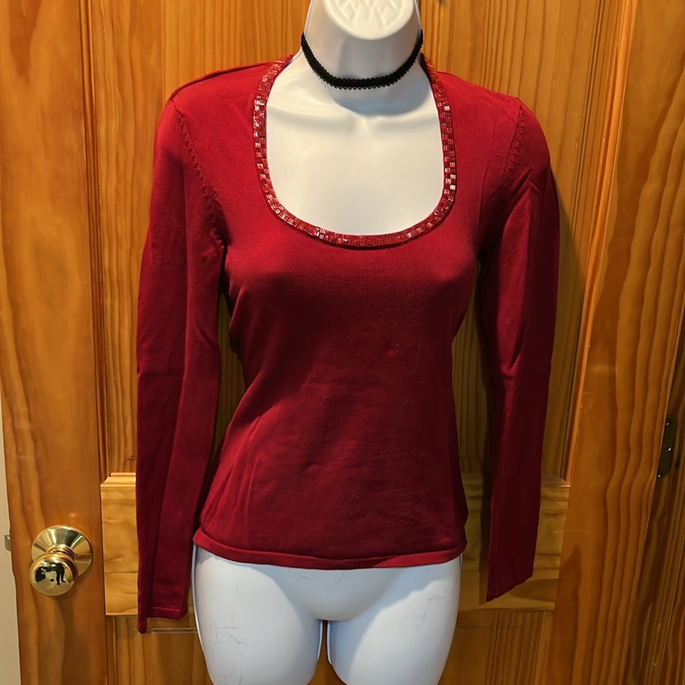 INC International Concepts Sweater with Beaded Neckline - Picture 7 of 11